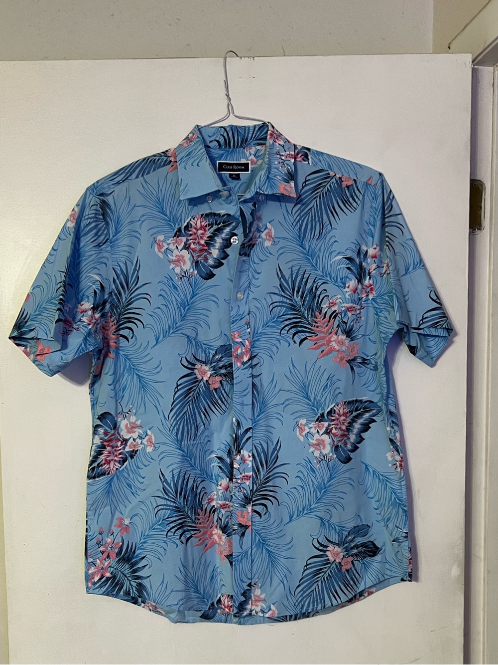 Club Room Light Blue Tropical Floral Short-Sleeve Button-Down Shirt